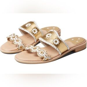 New in box Jack Rogers Caroline Flat Sandal Color-Block Gold/White